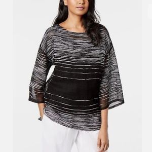 Eileen Fisher Illusion Organic Linen
Mesh Bateau Neck Top XXS Black